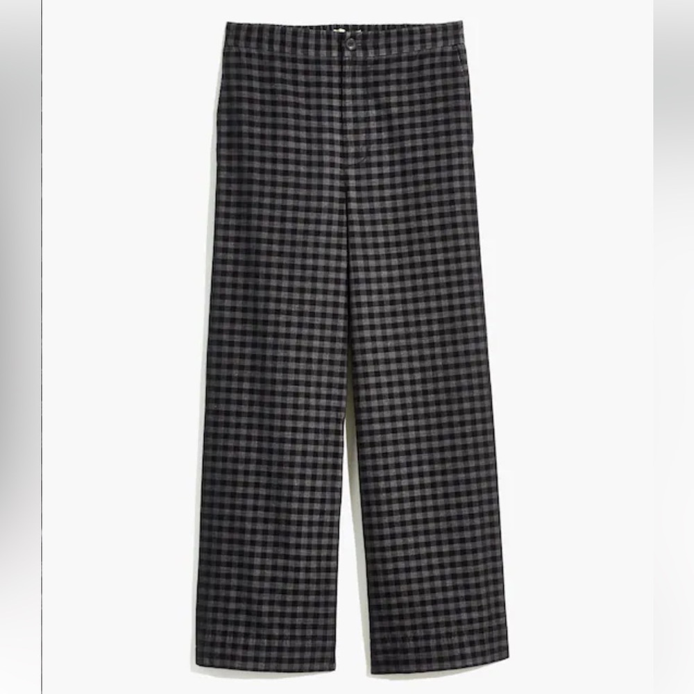 Madewell Black & Charcoal Plaid Wide-Leg Pants